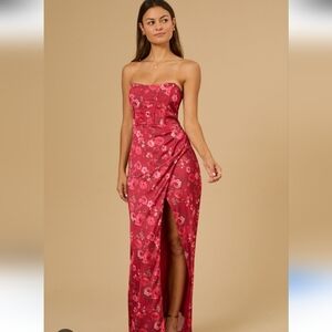 ALTAR'D STATE Ruth Corset Satin Strapless Maxi Dress. Red/Pink. XXS NWT